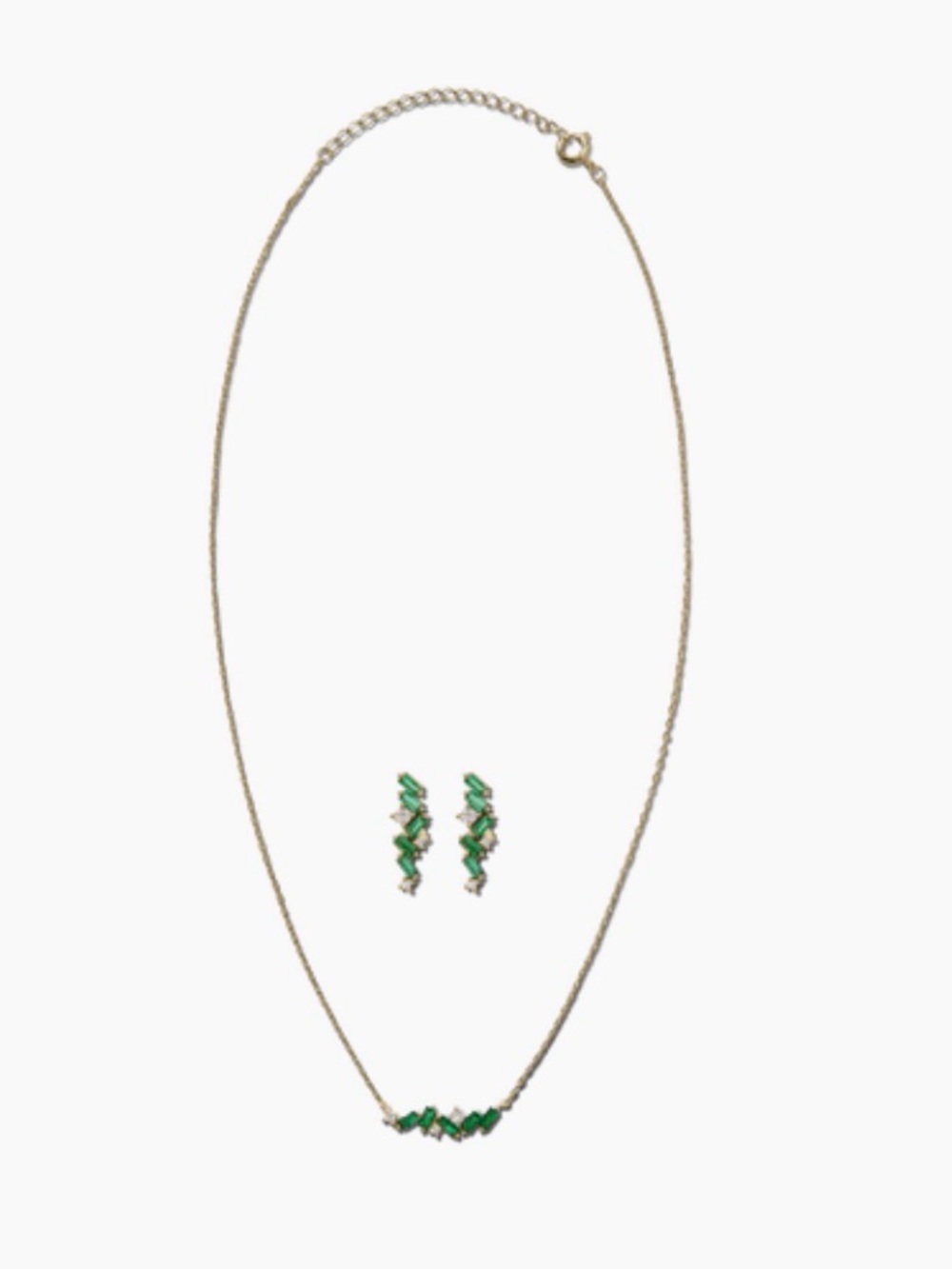 Adina Eden Emerald Green CZ Baguette Earring & Necklace Combo Set
